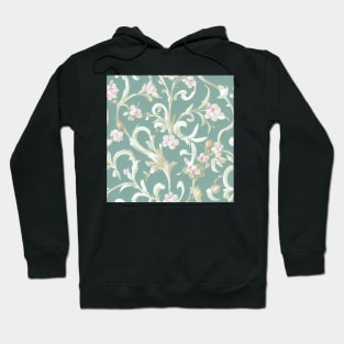 Ivory Cream and Aqua Light Teal Pink Flowers Hoodie